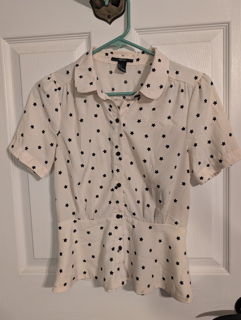 Forever 21 Retro Vintage Peplum Peter Pan Collar Star Blouse Fourth Of July Top